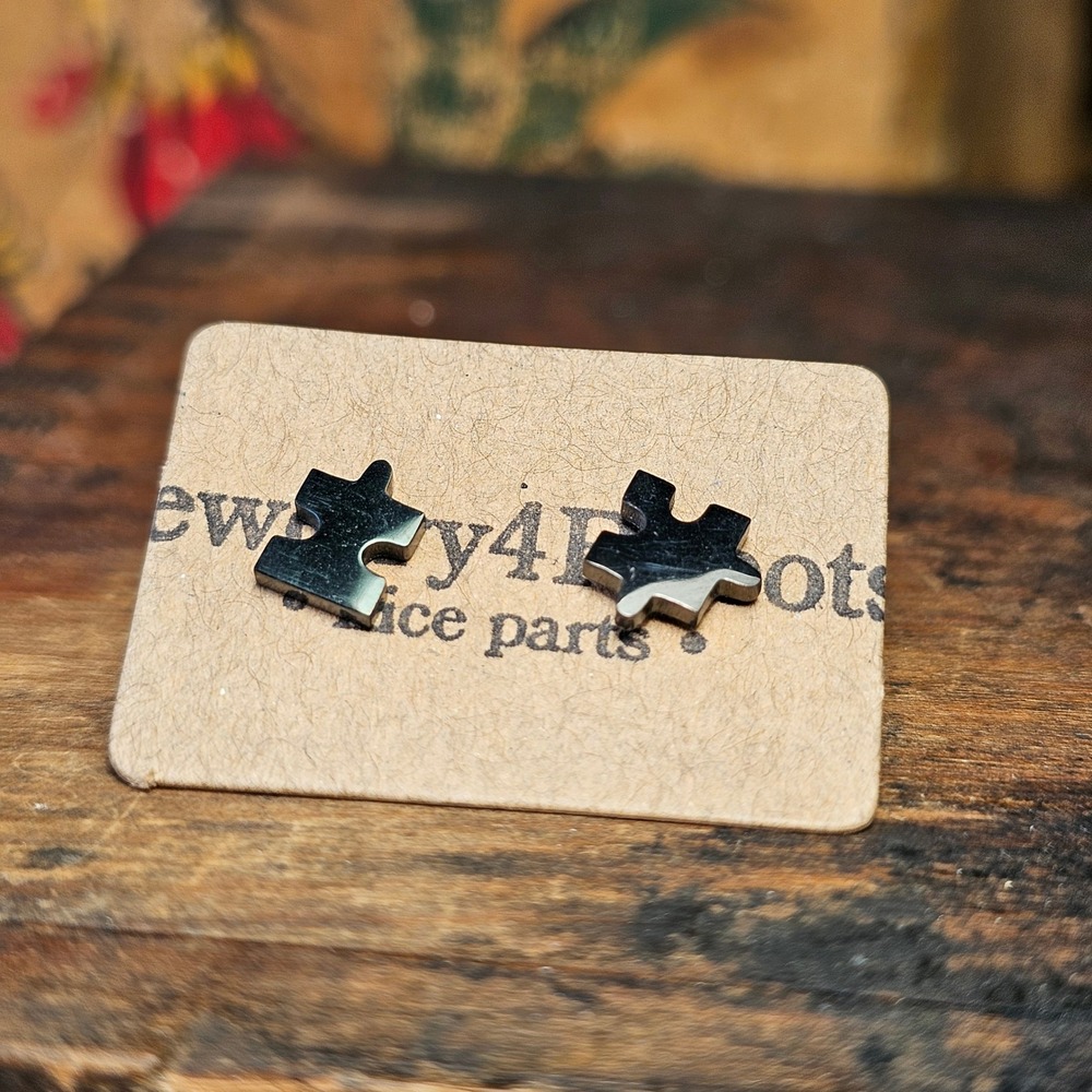Black Puzzle Piece Stud Earrings Women OS Stainless Steel Minimalist Jigsaw